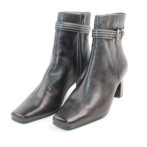 MARKON Womens Sz 9.5M Black Leather High Block Heel Fashion Ankle Boots Booties - Picture 8 of 12